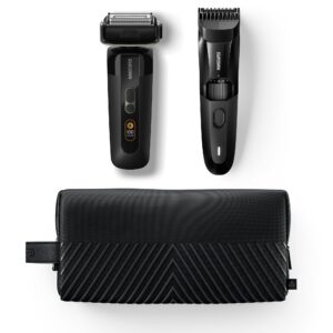 MANSCAPED® The Chairman™ PRO & The Beard Hedger® - Men's Electric Foil Face Shaver with Two SkinSafe® Heads, Four-Blade Foil & Stubble Trimmer, 20 Length Adjustable Beard Trimmer with Toiletry Bag