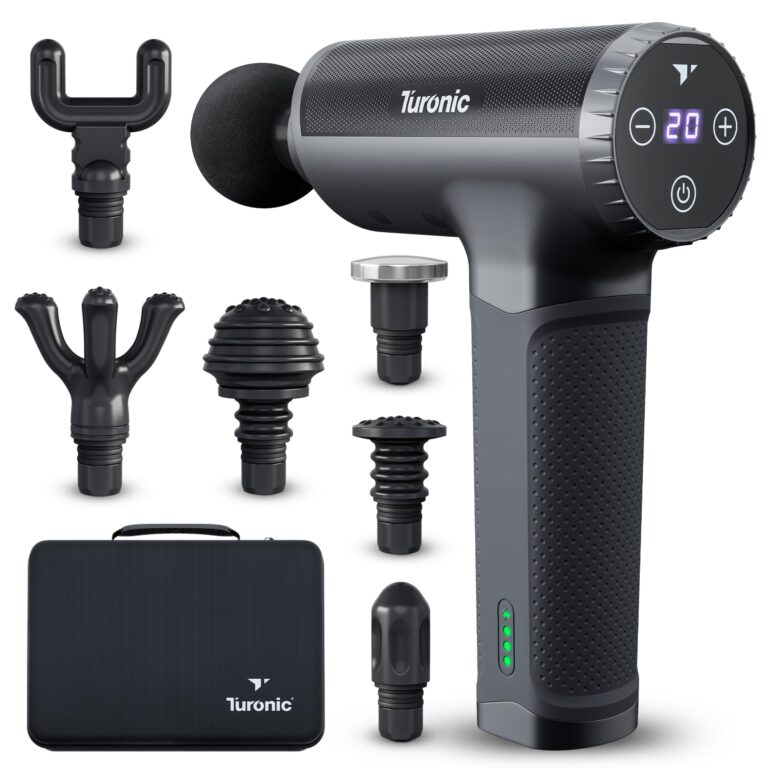 Turonic Professional Handheld Massage Gun - Deep Tissue Percussion Massager, 20 Speeds, 7 Heads, Quiet, Powerful, Portable, Cordless, Great for Athletes, Personal Use, Shoulder, Foot, Back Body, GM5
