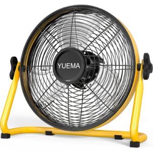 YUEMA Battery Operated Powered 14 Inch Floor Fan High Velocity Rechargeable Fan Cordless Metal Blade Portable Fan for Camping Travel Patio Tent Indoor Outdoor 360 Degree Manual Tilt 12 Speed