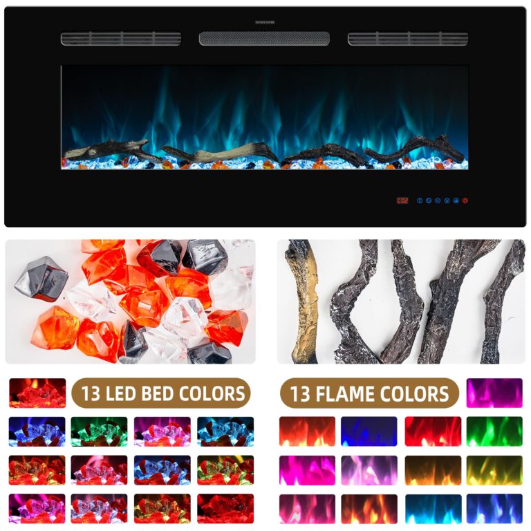 Kentsky 48 inches Electric Fireplace Inserts, Recessed and Wall Mounted Fireplace Heater, Linear Fireplace w/Thermostat, Remote & Touch Screen, Multicolor Flame, Timer, Log & Crystal, 750W/1500W - Image 6