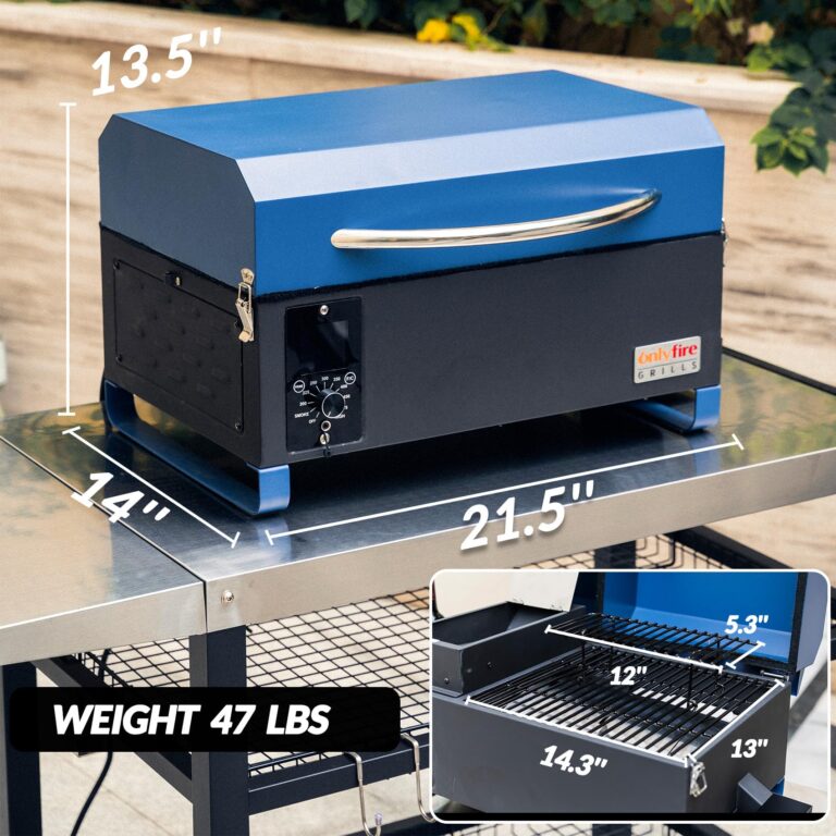 Onlyfire BBQ Wood Pellet Grill Smoker with Digital Control, LED Screen, Meat Probe & 2 Tiers Cooking Area, Portable Tabletop Grilling Stove for BBQ, Smoke, Bake and Roast, RV Camping, Blue - Image 7