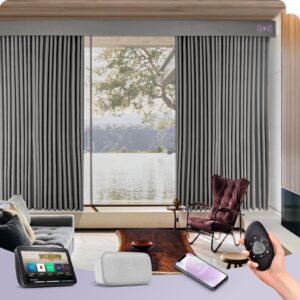 Graywind Hardwired Smart Curtains Motorized Blackout Curtain with Remote Alexa Google Control for Sliding Door Thermal Insulated Drape One-Way or Split Draw, Custom Width to 220" (Vintage Grey)