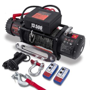 Winch 13500 lbs 12V Waterproof Electric Winch Synthetic Rope Electric Winch Towing Winch Boat Trailer Winch SUV 4-Wheel Drive Off-Road Vehicle with Remote Control 3/8 Synthetic Rope (Dark-Gray)