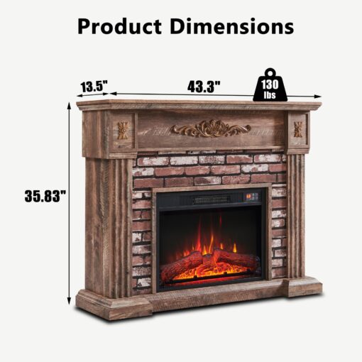 43" Electric Fireplace with Mantel, Electric Fireplace Heater, TV Stand w/Freestanding Electric Fireplaces, Stacked Stone Surround, Remote Control, Adjustable Flame Level for Living Room (Light Brown) - Image 5