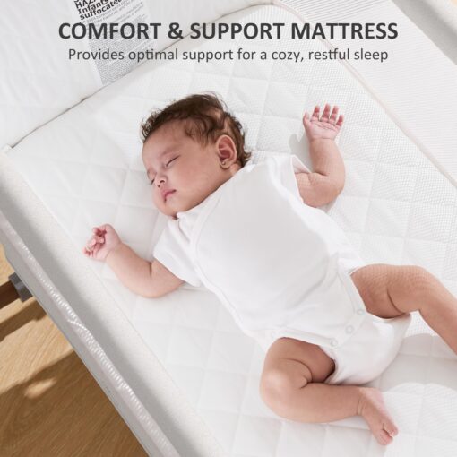 3 in 1 Baby Bassinet, Rocking Bassinet, Bedside Bassinet, 6-Height Adjustable, Bassinet Bedside Sleeper, Bedside Bassient for Baby with Comfy Mattress, Breathable Mesh, Large Storage Basket - Image 5