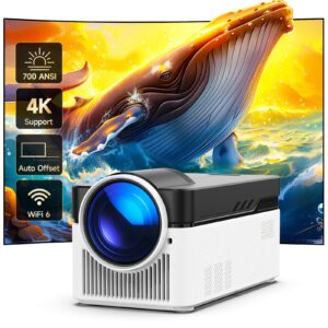[700 ANSI]Ultra Short Throw Smart Projector, 1080P 4K Support, with Wifi6 and BT 5.4, Auto Offset Projector, 2+32GB Memory, Auto Correction Video Proyector for Home Theater/Outdoor Use