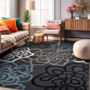 Rugshop Contemporary Modern Floral Abstract Flowers Easy Maintenance for Home Office, Living Room, Bedroom, Kitchen Soft Area Rug 9' x 12' Gray