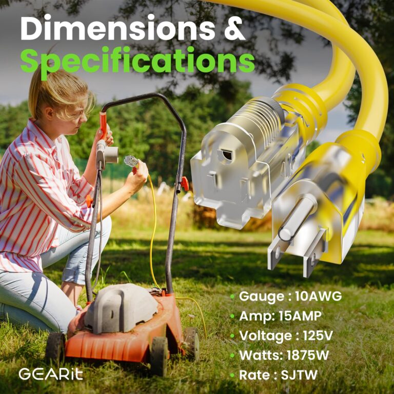 GEARit Outdoor 10 AWG Gauge 3 Prong Plug 100 Foot Extension Cord, Power Cord for Lawn, Garden, Appliances, 10/3, SJTW Heavy Duty for Indoor/Outdoor, All Purpose Weather Resistant, 100 Feet, Yellow - Image 5