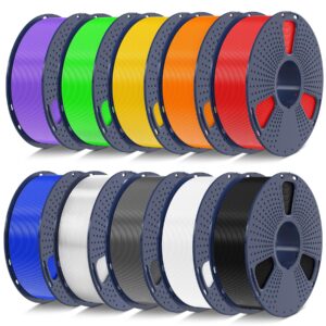 SUNLU 10kg PLA 3D Printer Filament Bundle Multicolor, Neatly Wound PLA Filament 1.75mm ±0.02mm, 10kg in Total, 1kg per Spool, 10 Pack, Black+White+Grey+Transparent+Blue+Green+Red+Orange+Yellow+Purple