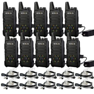 Retevis RT22S Walkie Talkies for Adults,2 Way Radio with Earpiece, Portable FRS Two-Way Radios,Channel Display, Mini Rechargeable Walkie Talkie for Church School Retail Restaurant Automotive(10 Pack)