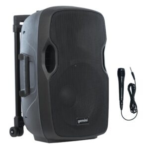 Gemini 12” 1500W Wireless Battery-Powered Bluetooth PA Speaker with Mic & Guitar Inputs, USB/SD/FM – Rugged Pro Audio for Outdoor Events, Instructors & Musicians