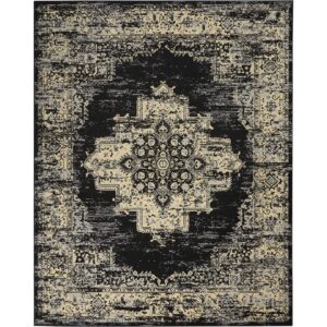 Nourison Grafix Traditional Black 7' x 10' Area Rug, Easy Clean, Non Shedding, Bed Room, Living Room, Dining Room, Kitchen (7x10)