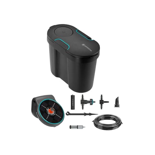 GARDENA (13301) Solar-Powered AquaBloom Garden Irrigation Sprinkler Kit with Water Tank: Water up to 20 Potted Plants with Adjustable drip Irrigation System for Automatic Watering of Patio Plants.