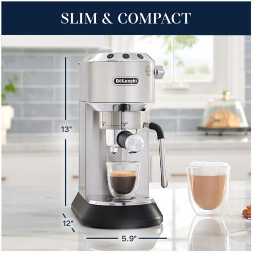 De'Longhi Dedica Arte Espresso Machine with Manual Milk Frother for Espresso, Capuccino, Latte, 35 Ounce Water Tank, Silver, EC885M - Image 2