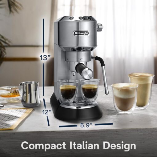 De'Longhi Dedica Arte Espresso Machine with Manual Milk Frother for Espresso, Capuccino, Latte, 35 Ounce Water Tank, Silver, EC885M - Image 3