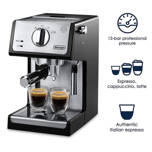 De'Longhi 15-Bar Pump Espresso Machine with Manual Milk Frother for Latte, Cappuccino, Black, ECP3420 - Image 6