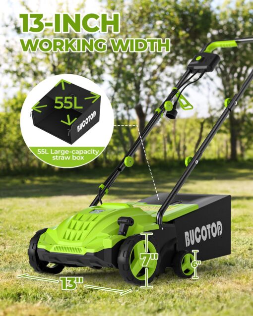 2-in-1 Electric Dethatcher and Scarifier, 13-Inch Raking & Scarifying, Turf Dethatcher & with 4-Position Height Adjustment, 14.5 gal Removable Thatch Bag for Lawn Health - Image 7