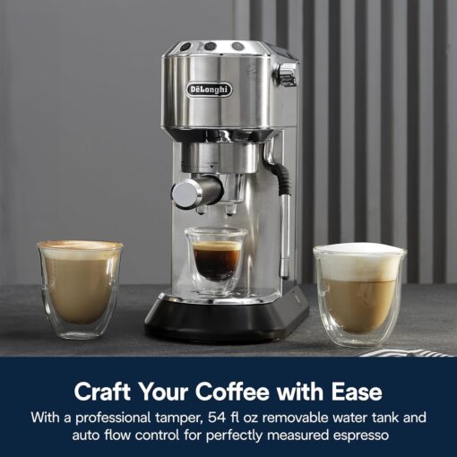 De'Longhi Dedica Arte Espresso Machine with Manual Milk Frother for Espresso, Capuccino, Latte, 35 Ounce Water Tank, Silver, EC885M - Image 4