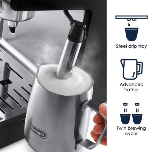 De'Longhi 15-Bar Pump Espresso Machine with Manual Milk Frother for Latte, Cappuccino, Black, ECP3420 - Image 4