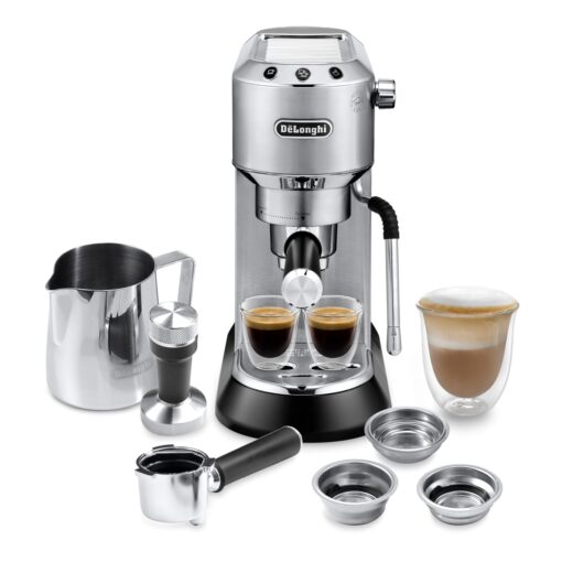 De'Longhi Dedica Arte Espresso Machine with Manual Milk Frother for Espresso, Capuccino, Latte, 35 Ounce Water Tank, Silver, EC885M