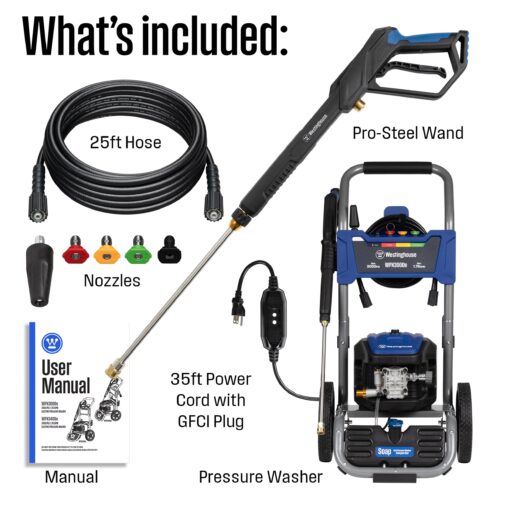 Westinghouse WPX3000e Electric Pressure Washer, 3000 Max PSI and 1.76 Max GPM, Induction Motor, Onboard Soap Tank, Spray Gun and Wand, 5 Nozzle Set, for Cars/Fences/Driveways/Homes/Patios/Furniture - Image 5