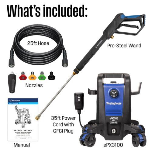 Westinghouse ePX3500 Electric Pressure Washer, 2500 Max PSI 1.76 Max GPM with Anti-Tipping Technology, Onboard Soap Tank, Pro-Style Steel Wand, 5-Nozzle Set, for Cars/Fences/Driveways/Home/Patios - Image 9