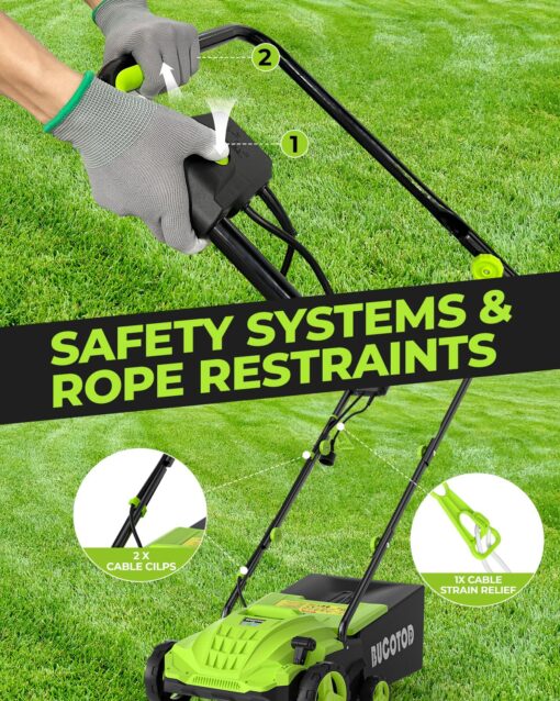 2-in-1 Electric Dethatcher and Scarifier, 13-Inch Raking & Scarifying, Turf Dethatcher & with 4-Position Height Adjustment, 14.5 gal Removable Thatch Bag for Lawn Health - Image 5