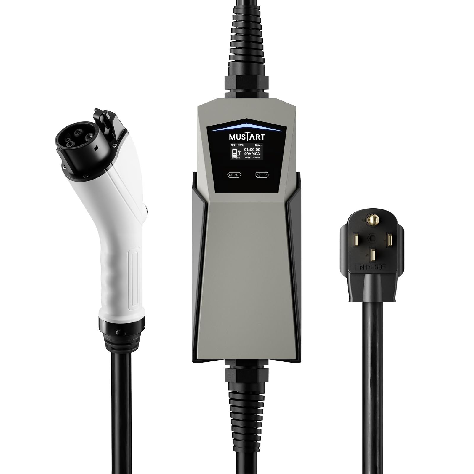 MUSTART 40 Amp EV Charger, Delayed Charging and Adjustable Current Electric Vehicle Portable Charger Level 2 EV Charging Station Compatible with SAE J1772 EVs (240 Volt, 24.6ft Cable, NEMA 14-50)