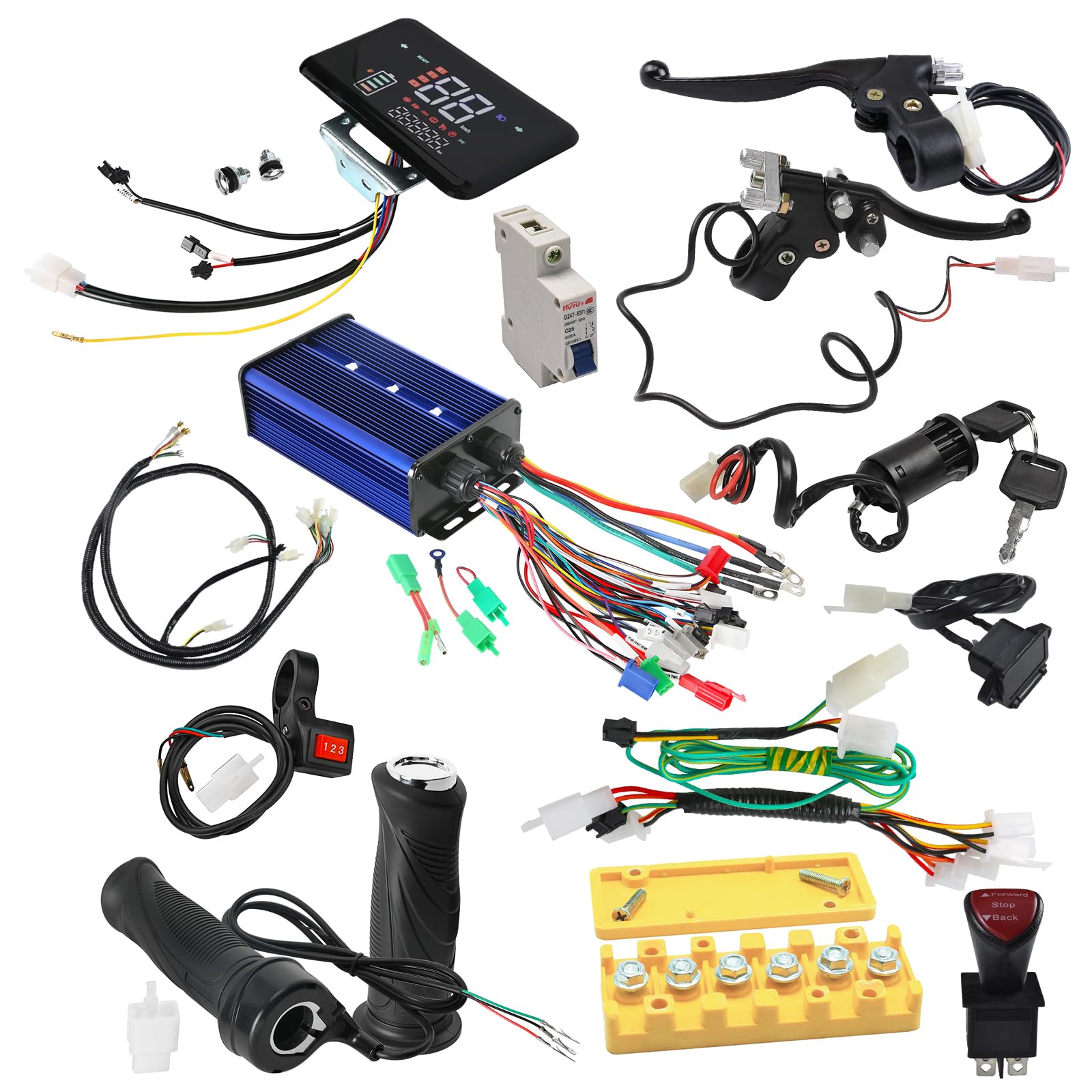 Kemblawolf 36V/48V/52V/60V/72V/84V 60A 3000W Brushless Controller Kit with Wiring,Display, Keylock, Throttle, Reverse for Electric Scooter Motor Controller Electric E Bike Go Kart Razor Dirt Bike