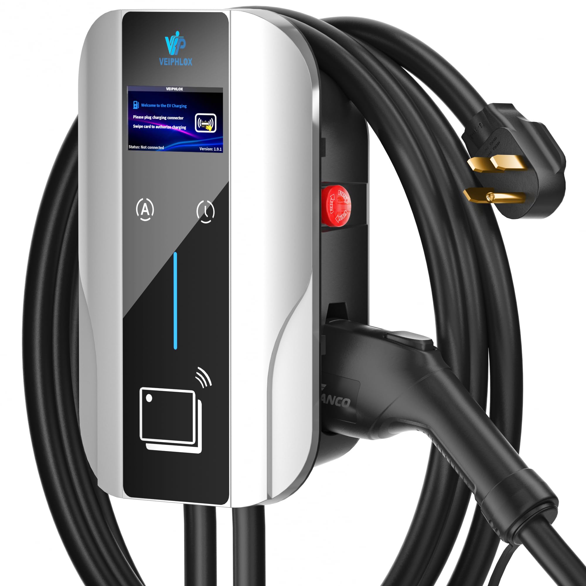Level 2 EV Charger J1772,EV Chargers for Home 40 Amp-Smart Display,Electric Car Charger 240V,Electric Vehicle Charging Stations Outdoor/Indoor,Charge Point NEMA 14-50 Home Flex, 25ft