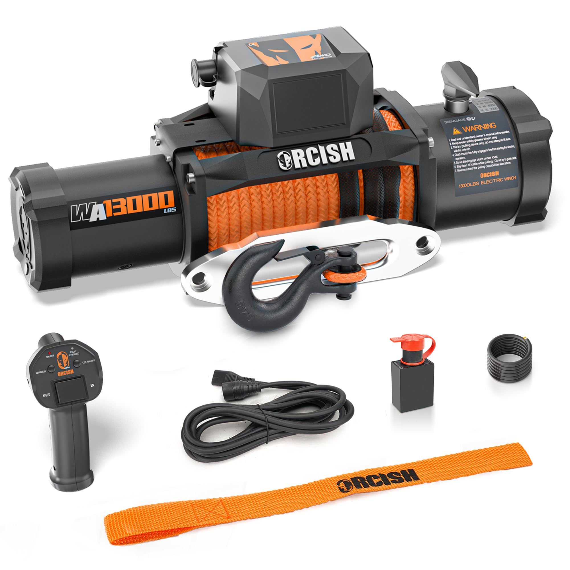 ORCISH 13000 lb 12V DC Electric Winch, Trailer Truck Jeep Winch for Towing, Waterproof IP67 Badlands Winch with Hawse Fairlead, Synthetic Winch Rope with Multi-Function Wireless Remote Control