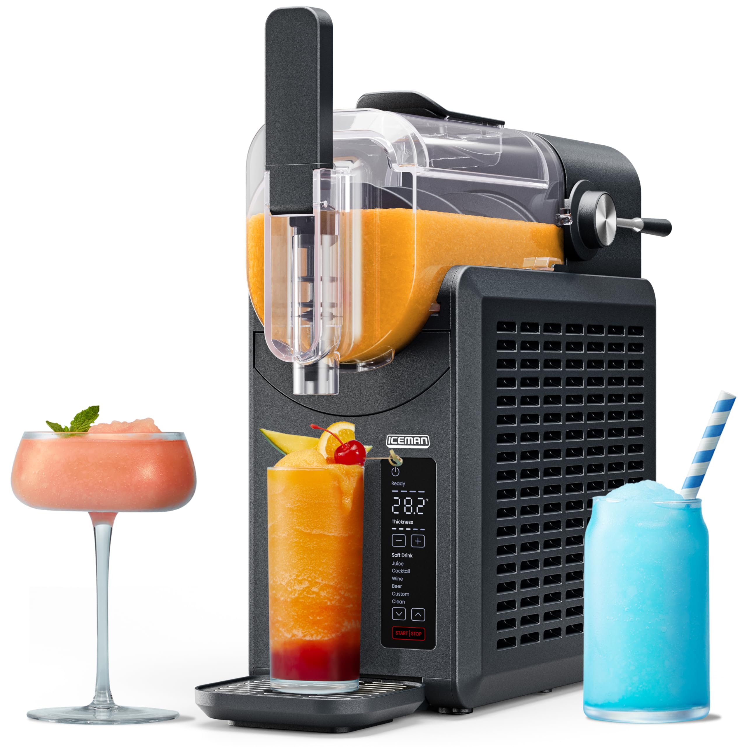 Iceman Slush-Ease 48 oz. Slushie Machine, Frozen Drink Maker & Slushy Machine with 5 Presets + Custom Option, Easy-Dispensing Lever for Frozen Margaritas, Frappes, and Slushies - Black