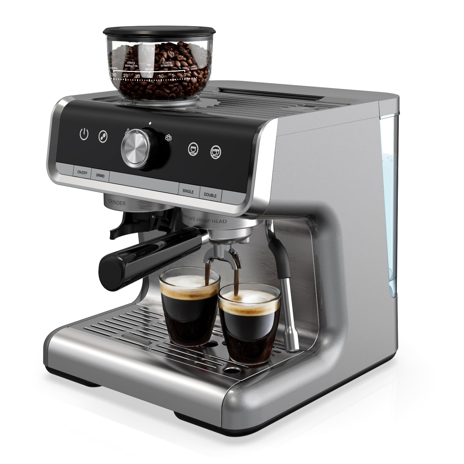 GarveeHome Espresso Machine 20 Bar With Grinder & Steam Wand – All In One Espresso Maker & Espresso Machine With Grinder for Home, Light Gray