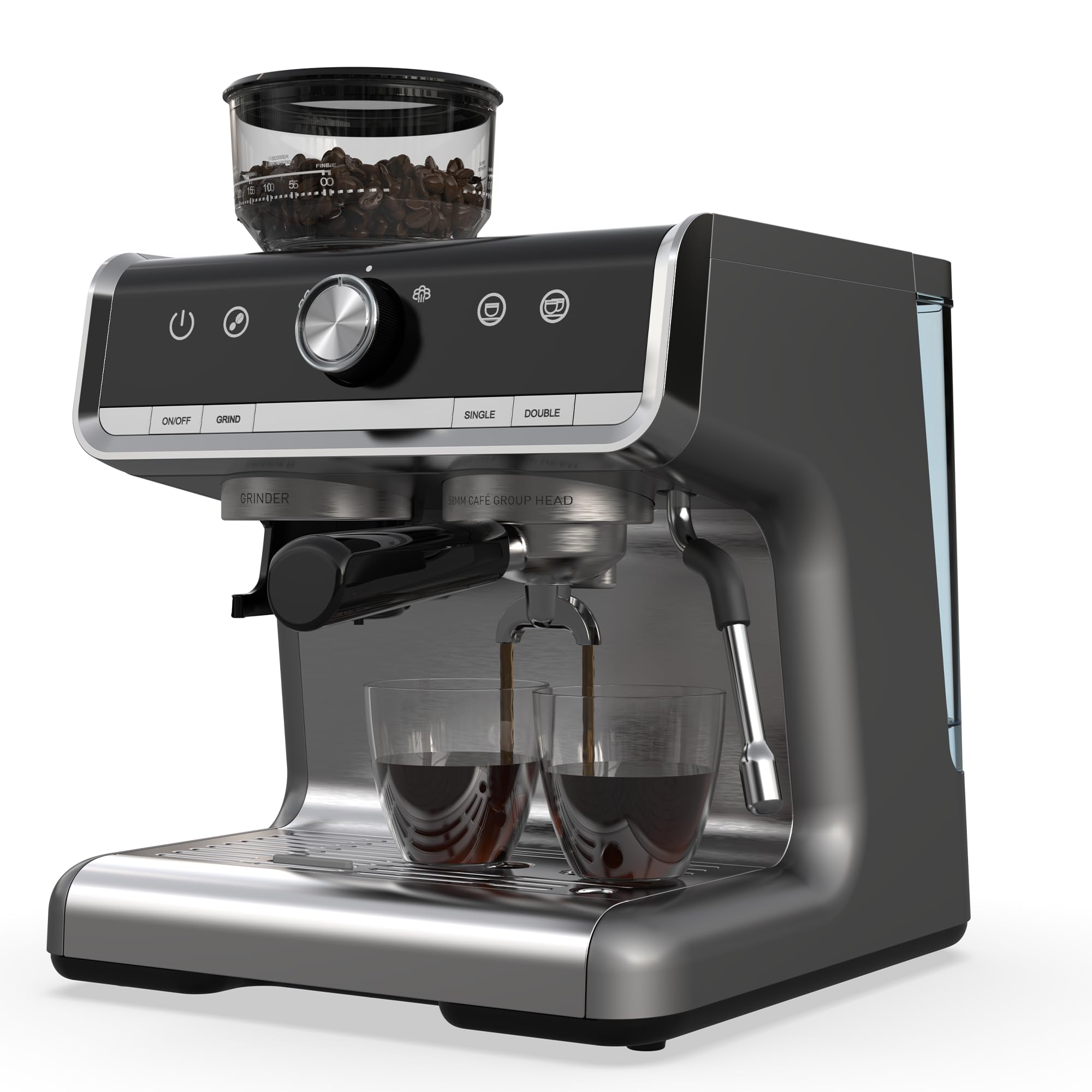 GarveeHome Espresso Machine With Grinder & Milk Frother - 95-Ounce Water Reservoir & PID Control - Ideal for Family and Office Use, Dark Grey
