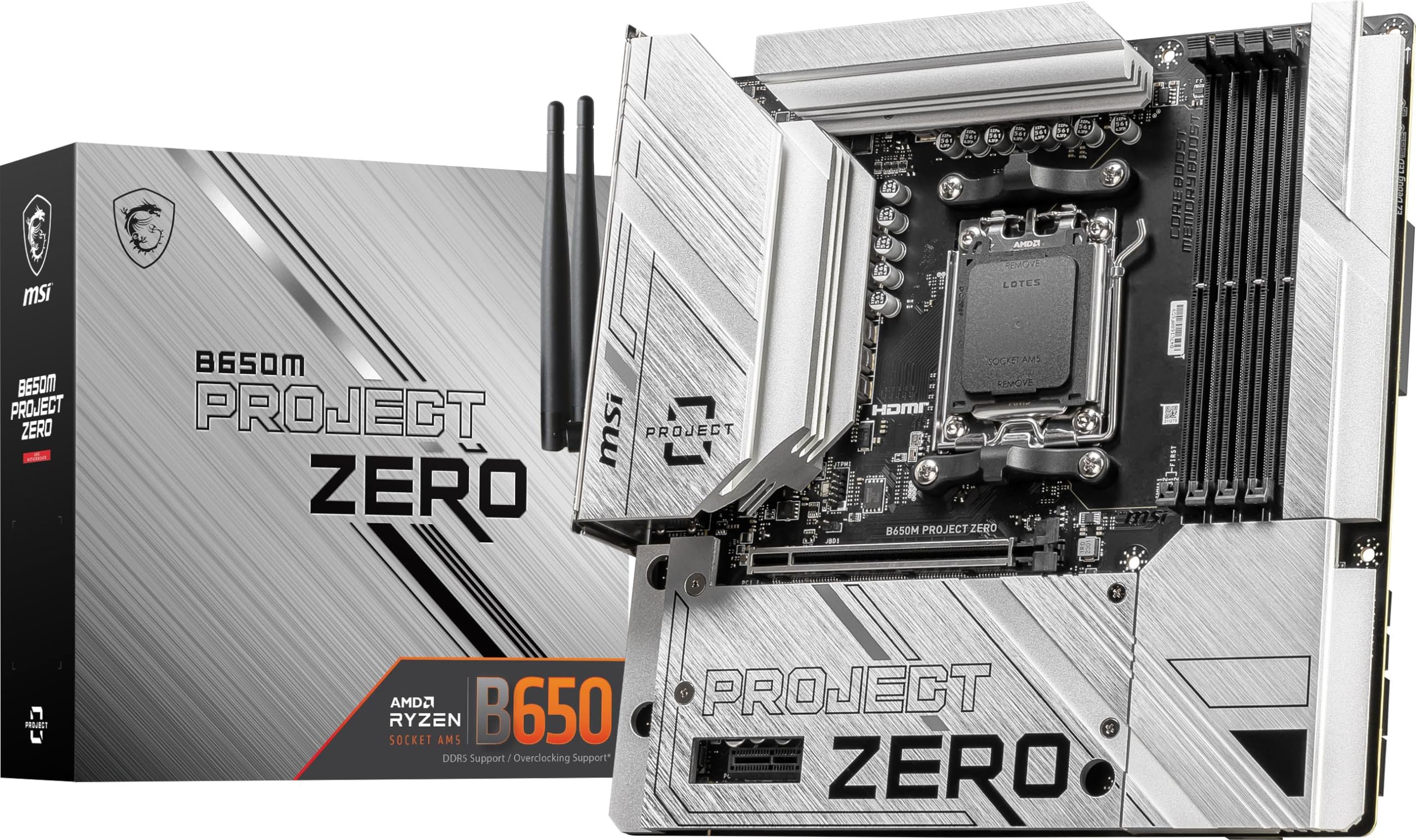 MSI B650M Project Zero Gaming Motherboard (AMD Ryzen 9000/8000/7000 Series Processors, AM5, DDR5, PCIe 4.0, M.2 Slots, SATA 6Gb/s, USB 3.2 Gen 2, HDMI/DP, Wi-Fi 6E, Bluetooth 5.3, 2.5Gbps LAN, mATX)